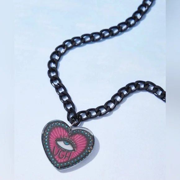 UGH Eyeroll Sarcasm Whatever 90s Eye Providence Ra Sun Rays Kawaii Punk Necklace - Picture 1 of 9
